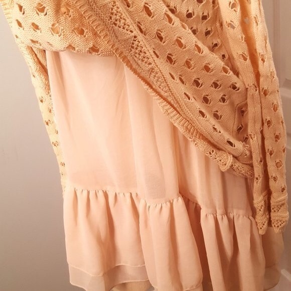 John Fashion Cream Sweater Tunic Sheer Layer Top - Picture 6 of 6